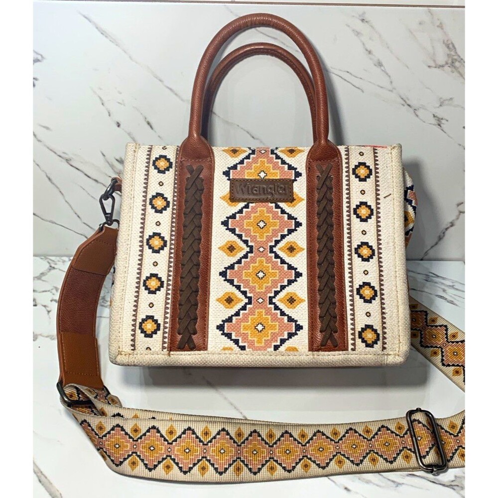 Wrangler Geometric Satchel Top Handle Bag Zip Detachable Strap